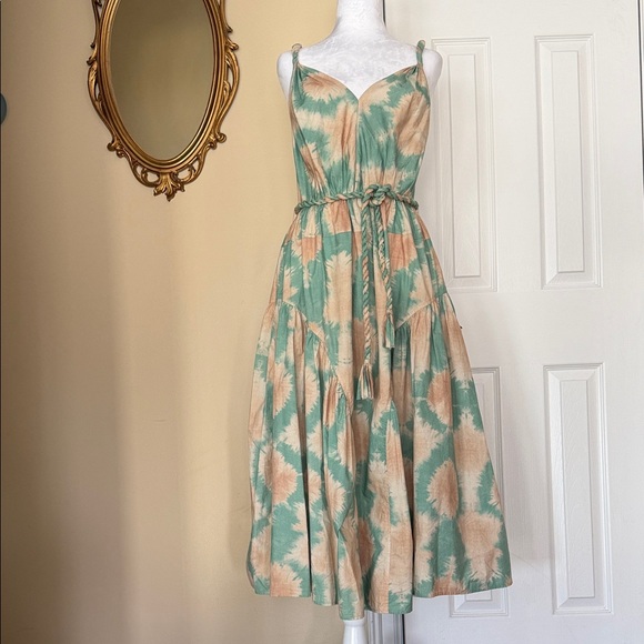 Ulla Johnson Valentina midi-length sundress 100% cotton shibori-inspired W/ belt - Picture 2 of 15